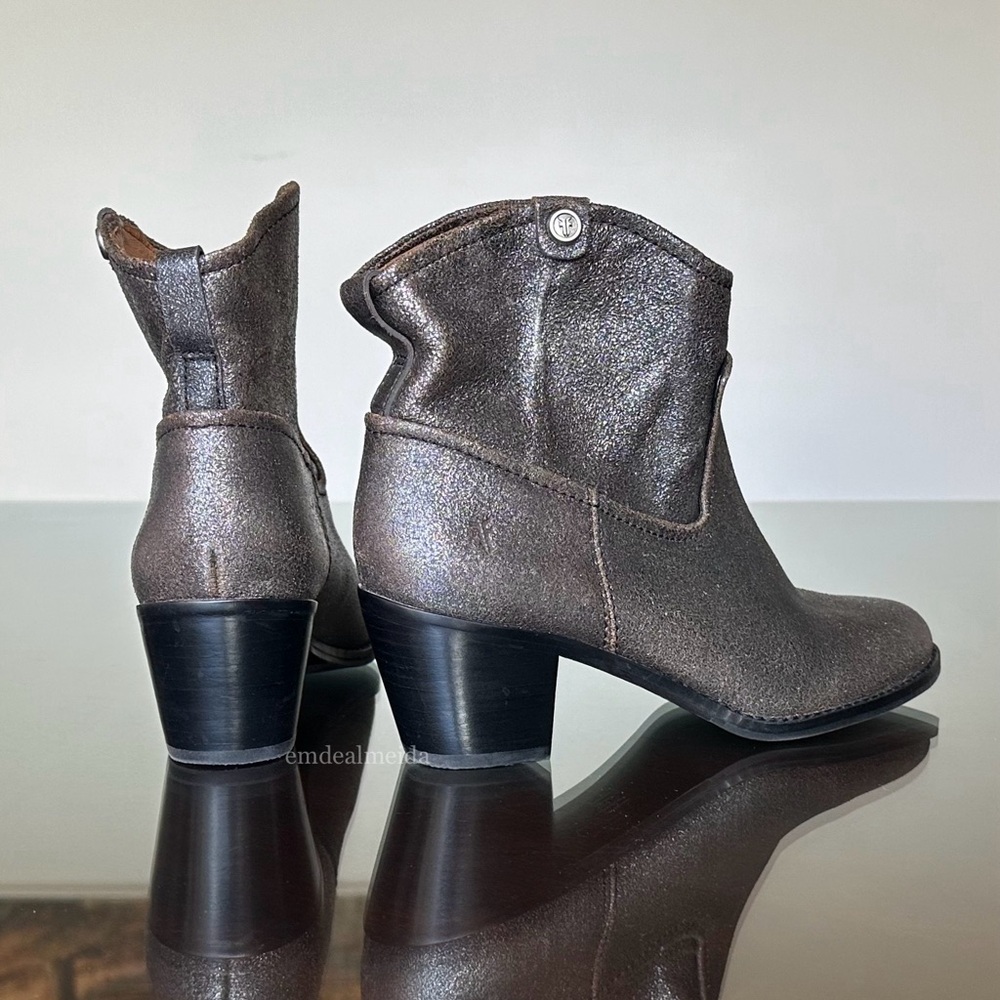 New Western Women Frye Jolene Pull On Ankle Boots Anthracite Metallic Gray - Picture 4 of 10
